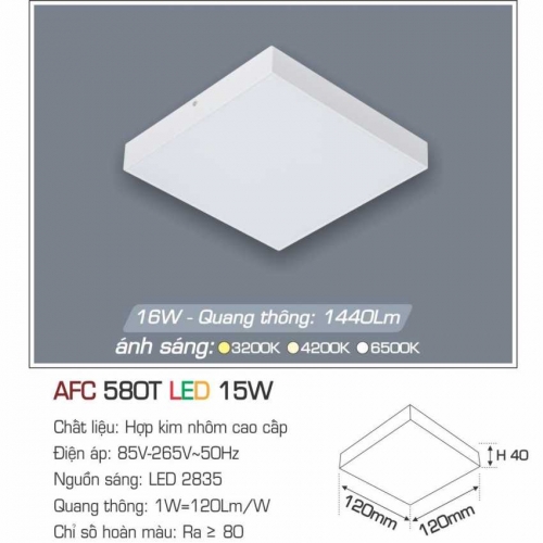 Đèn vuông ốp nổi Anfaco AFC 580T 15W