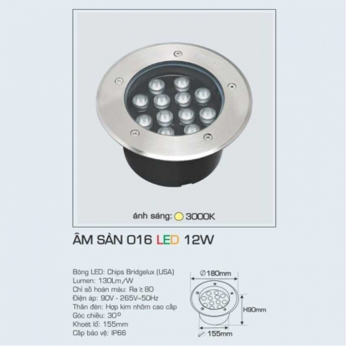 Đèn âm sàn 016 12W ánh sáng vàng