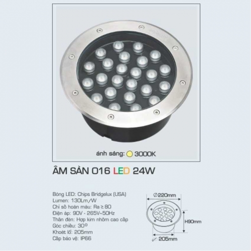 Đèn âm sàn 016 24W ánh sáng vàng