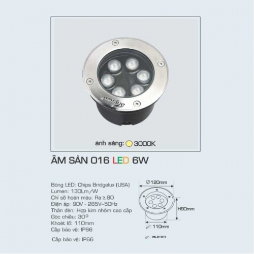 Đèn âm sàn 016 6W ánh sáng vàng