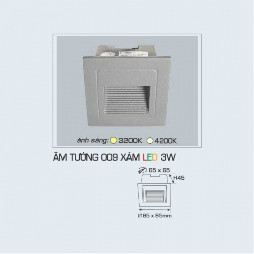 Đèn âm tường 009 xám 3W