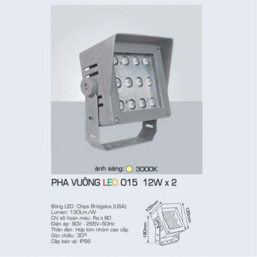 Đèn pha vuông 015 12W x 2 ánh sáng vàng