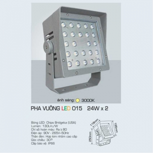 Đèn pha vuông 015 24W x 2 ánh sáng vàng