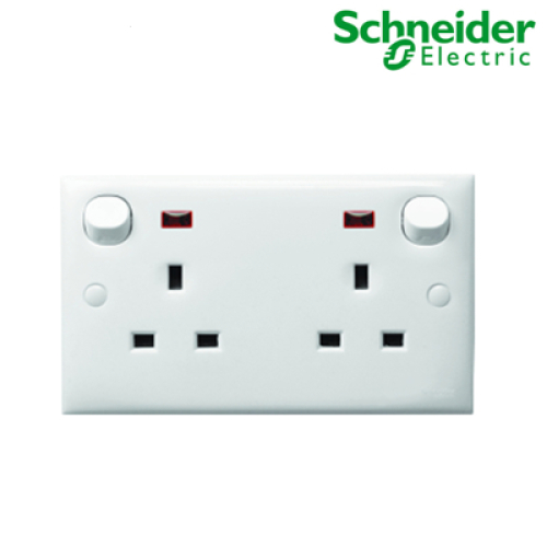 Bộ ổ cắm đôi 3 chấu 13A có công tắc đèn báo, kiểu Anh E25N_WE_G19